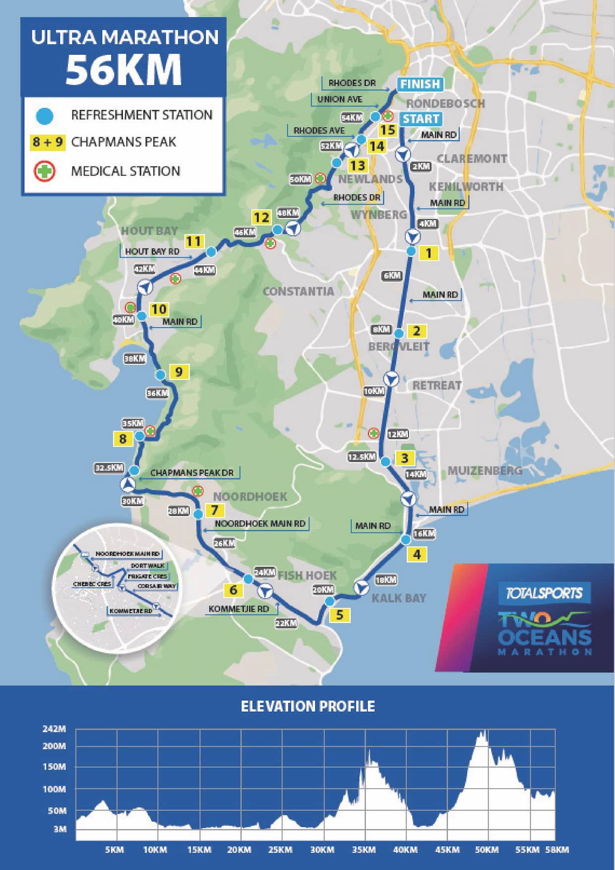 Kaart Marathon Two Oceans 56 km